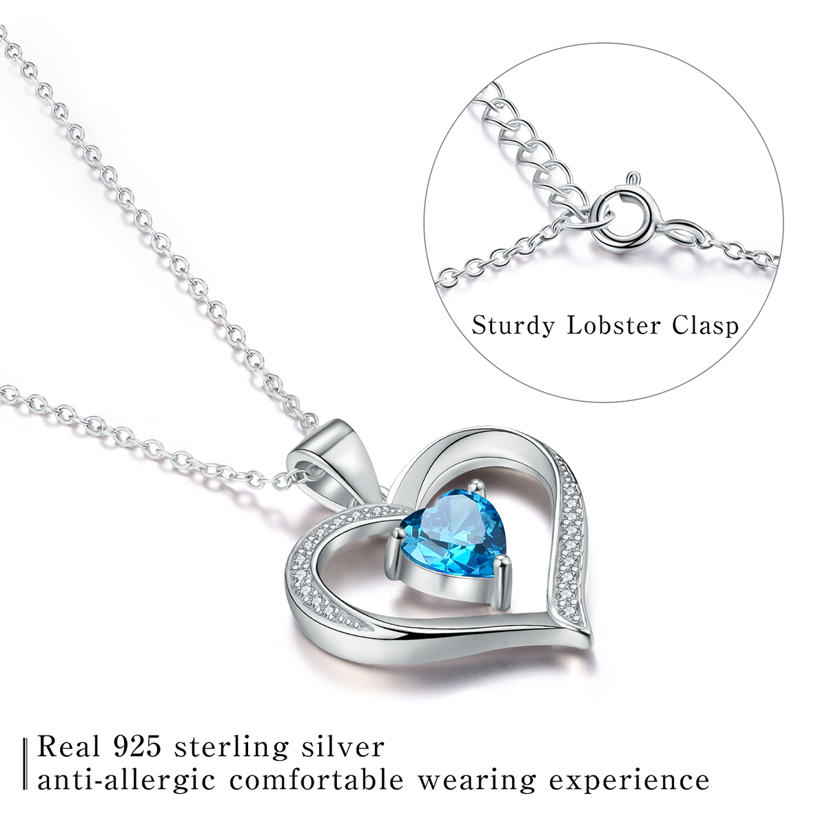 Elegant Heart Shape Sterling Silver Plating Inlay Zircon Pendant Necklace display picture 3