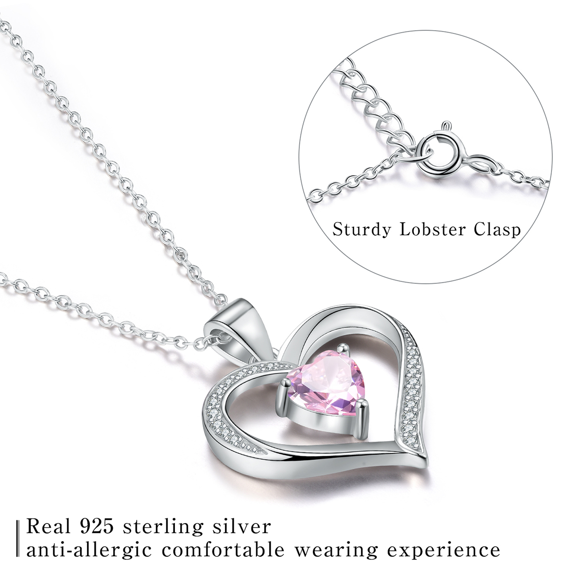 Elegant Heart Shape Sterling Silver Plating Inlay Zircon Pendant Necklace display picture 8