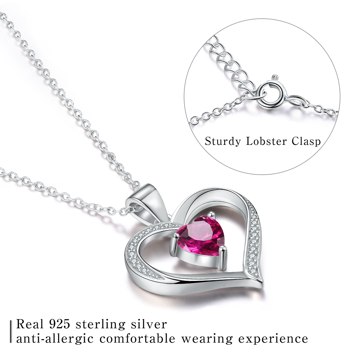 Elegant Heart Shape Sterling Silver Plating Inlay Zircon Pendant Necklace display picture 11