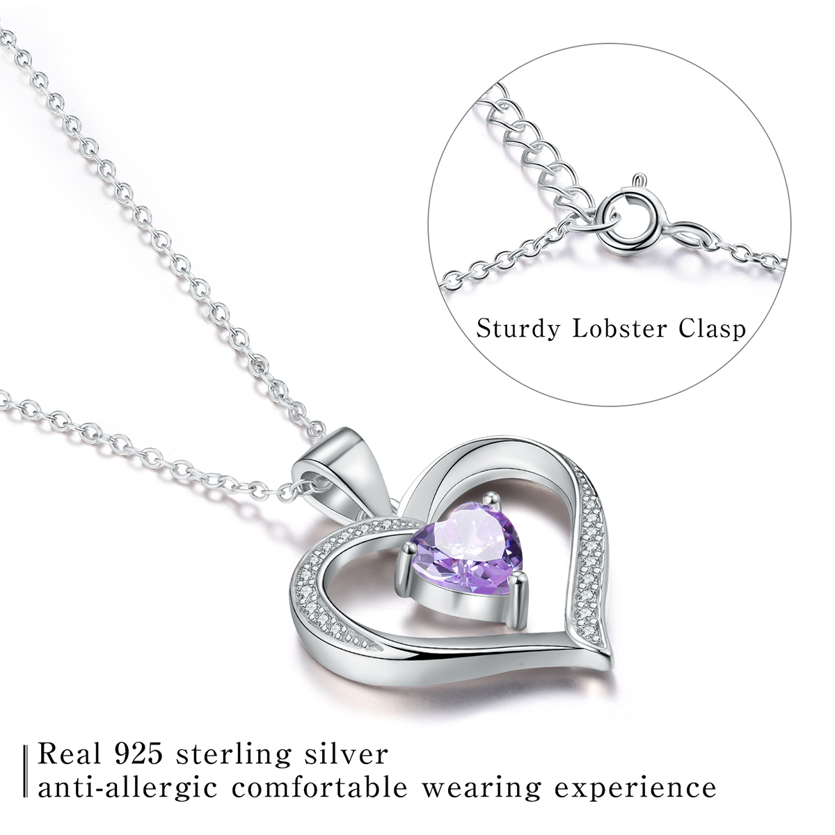 Elegant Heart Shape Sterling Silver Plating Inlay Zircon Pendant Necklace display picture 10