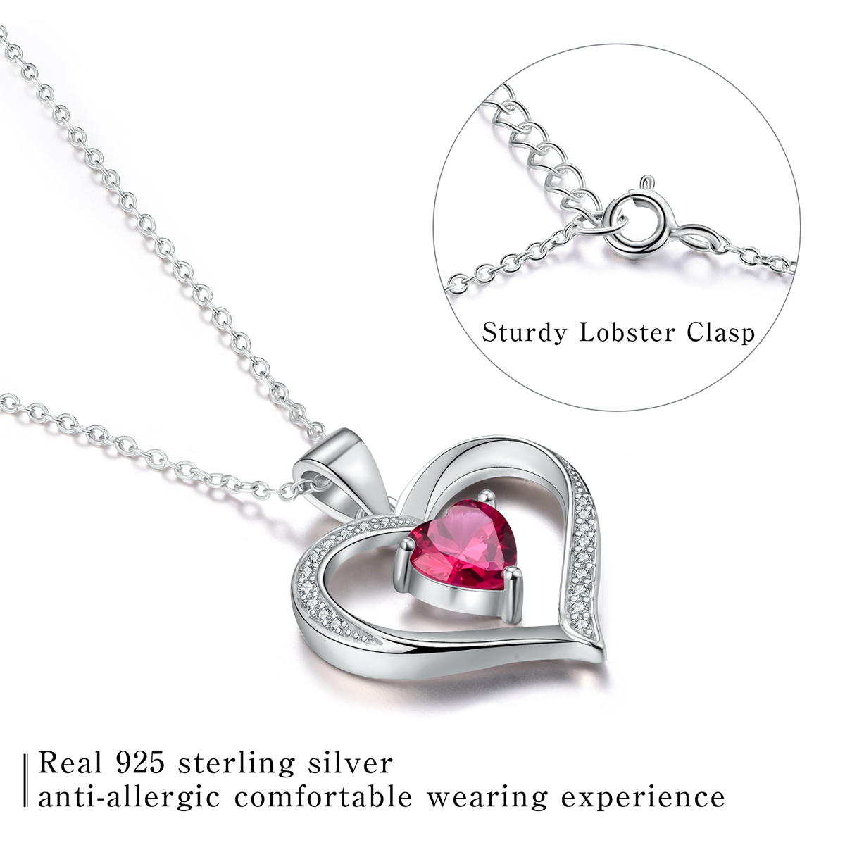 Elegant Heart Shape Sterling Silver Plating Inlay Zircon Pendant Necklace display picture 9