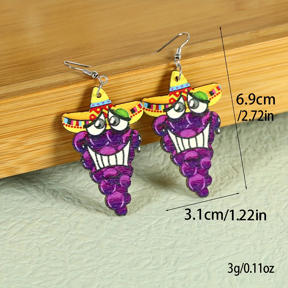 1 Pair Cartoon Style Cute Funny Corn Grape Wood Drop Earrings display picture 20