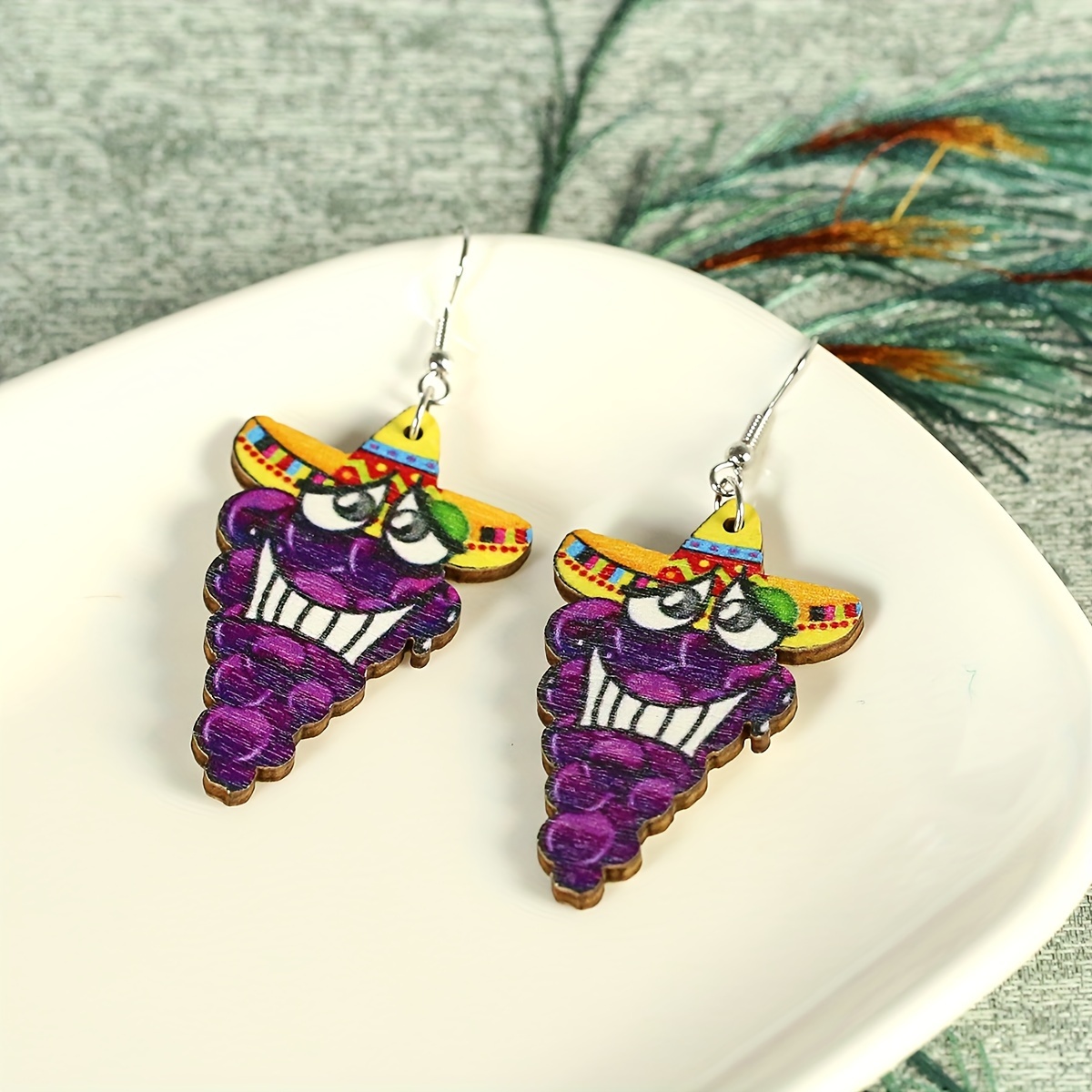 1 Pair Cartoon Style Cute Funny Corn Grape Wood Drop Earrings display picture 18