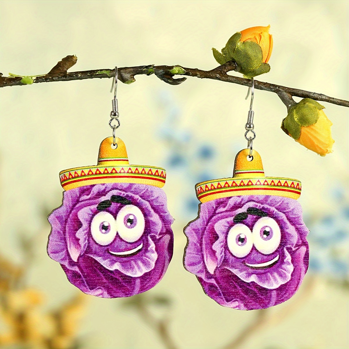1 Pair Cartoon Style Cute Funny Corn Grape Wood Drop Earrings display picture 11