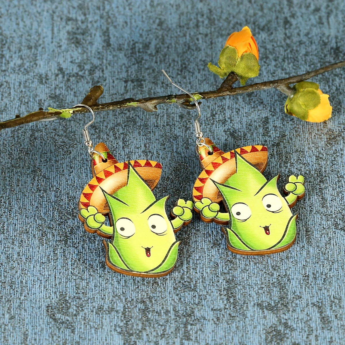 1 Pair Cartoon Style Cute Funny Corn Grape Wood Drop Earrings display picture 2