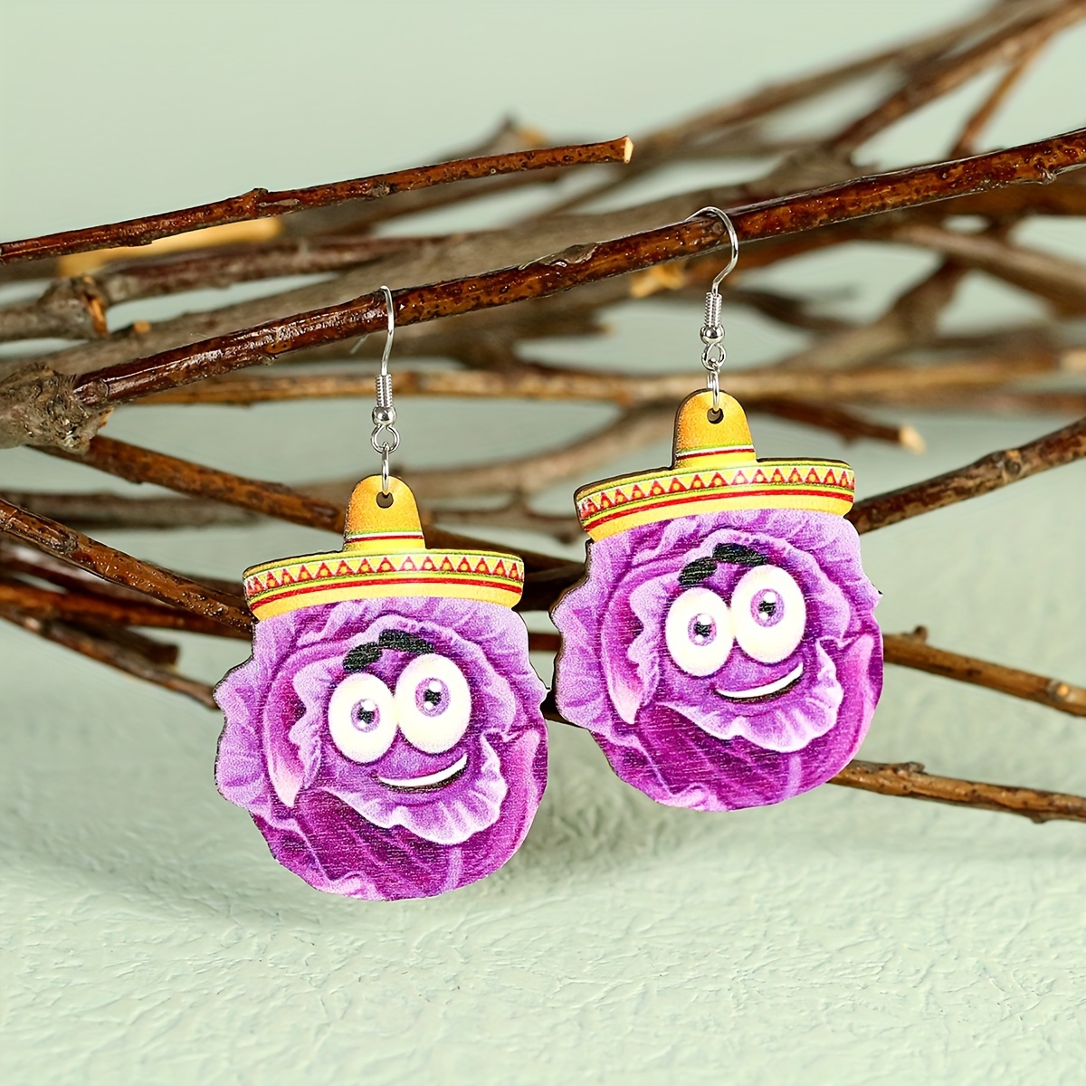 1 Pair Cartoon Style Cute Funny Corn Grape Wood Drop Earrings display picture 12