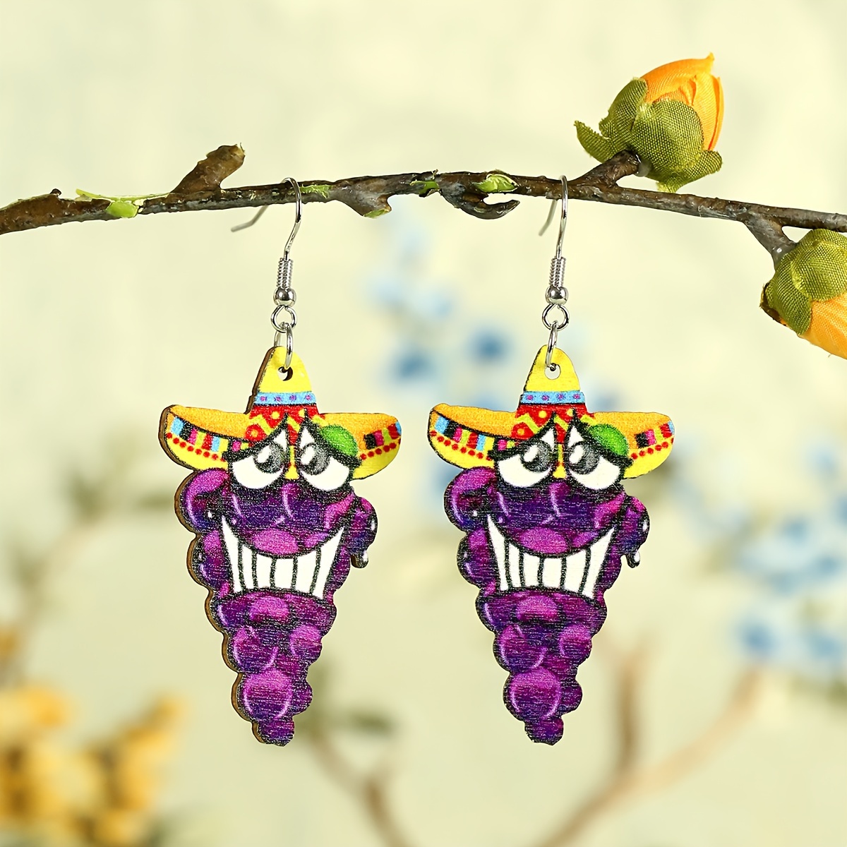 1 Pair Cartoon Style Cute Funny Corn Grape Wood Drop Earrings display picture 16