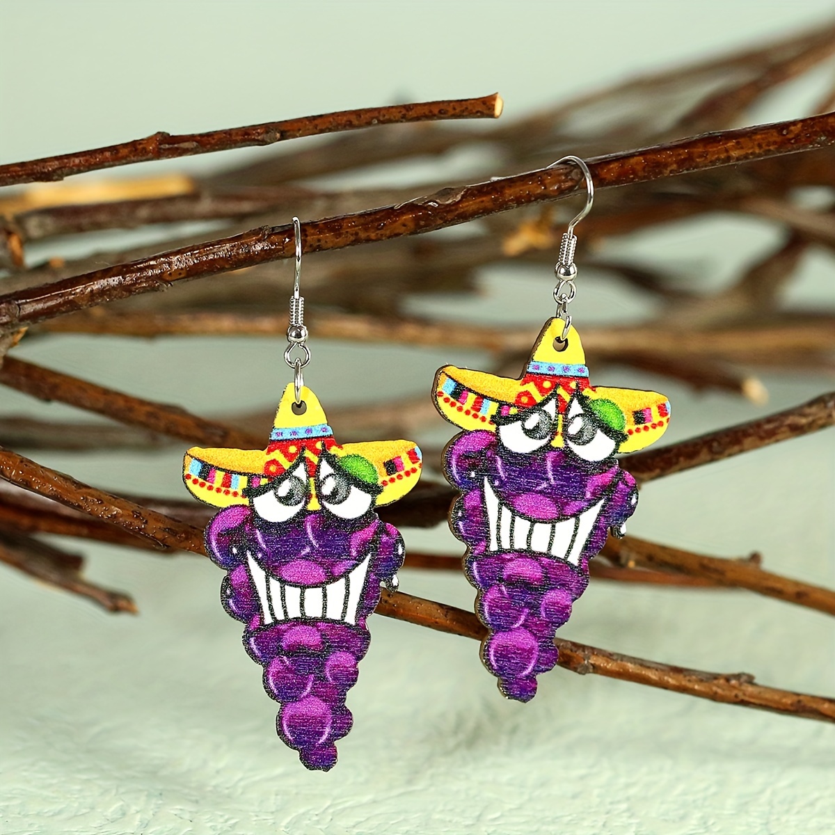 1 Pair Cartoon Style Cute Funny Corn Grape Wood Drop Earrings display picture 17