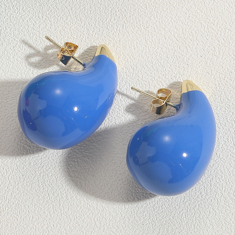 1 Pair Simple Style Water Droplets Epoxy Plating Brass 14k Gold Plated Ear Studs display picture 7