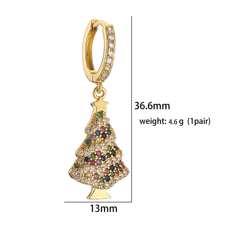 1 Pair Casual Christmas Sweet Christmas Hat Christmas Tree Santa Claus Plating Hollow Out Inlay Copper Zircon 18k Gold Plated Drop Earrings display picture 11