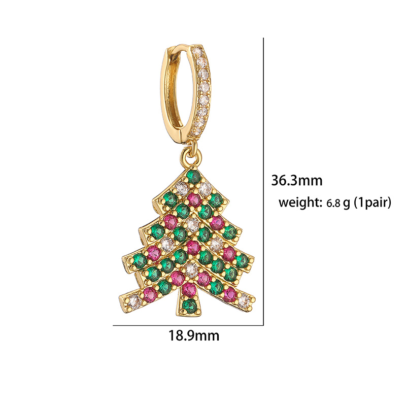 1 Pair Casual Christmas Sweet Christmas Hat Christmas Tree Santa Claus Plating Hollow Out Inlay Copper Zircon 18k Gold Plated Drop Earrings display picture 12