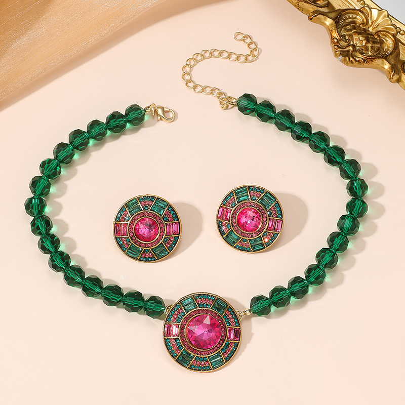 Ethnic Style Round Alloy Plating Inlay Rhinestones Gold Plated Women's Jewelry Set display picture 12