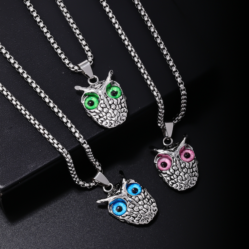 Acier Inoxydable 304 Style Vintage Roche Placage Incruster Hibou Strass Pendentif display picture 4