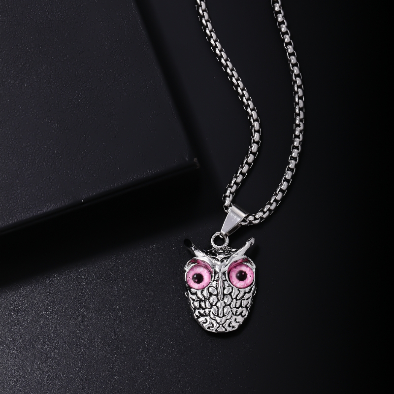 304 Stainless Steel Vintage Style Rock Plating Inlay Owl Rhinestones Pendant Necklace display picture 3