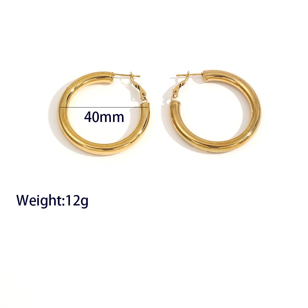 1 Pair Casual Vacation Classic Style Circle Solid Color Plating 304 Stainless Steel 18K Gold Plated Hoop Earrings display picture 2