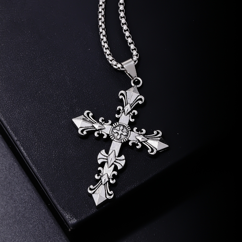 Vintage Style British Style Cross Stainless Steel Alloy Plating Rhodium Plated Men's Pendant Necklace display picture 1