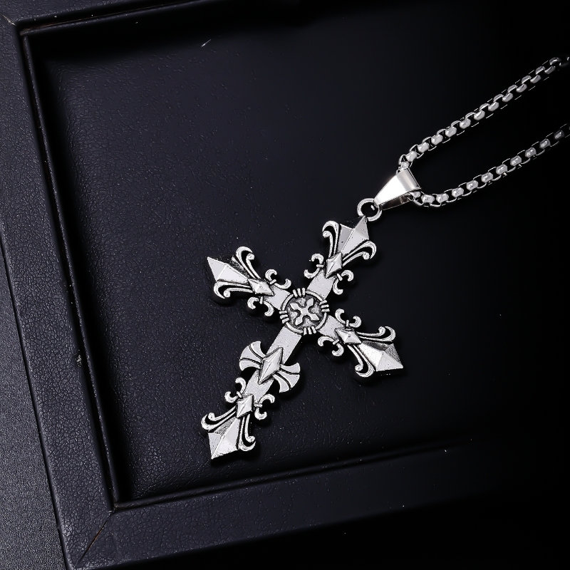Vintage Style British Style Cross Stainless Steel Alloy Plating Rhodium Plated Men's Pendant Necklace display picture 3
