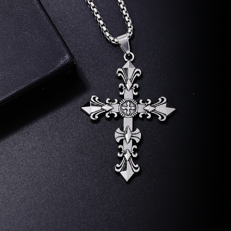 Vintage Style British Style Cross Stainless Steel Alloy Plating Rhodium Plated Men's Pendant Necklace display picture 2