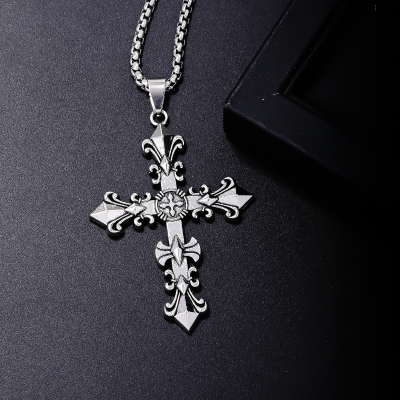 Vintage Style British Style Cross Stainless Steel Alloy Plating Rhodium Plated Men's Pendant Necklace display picture 4