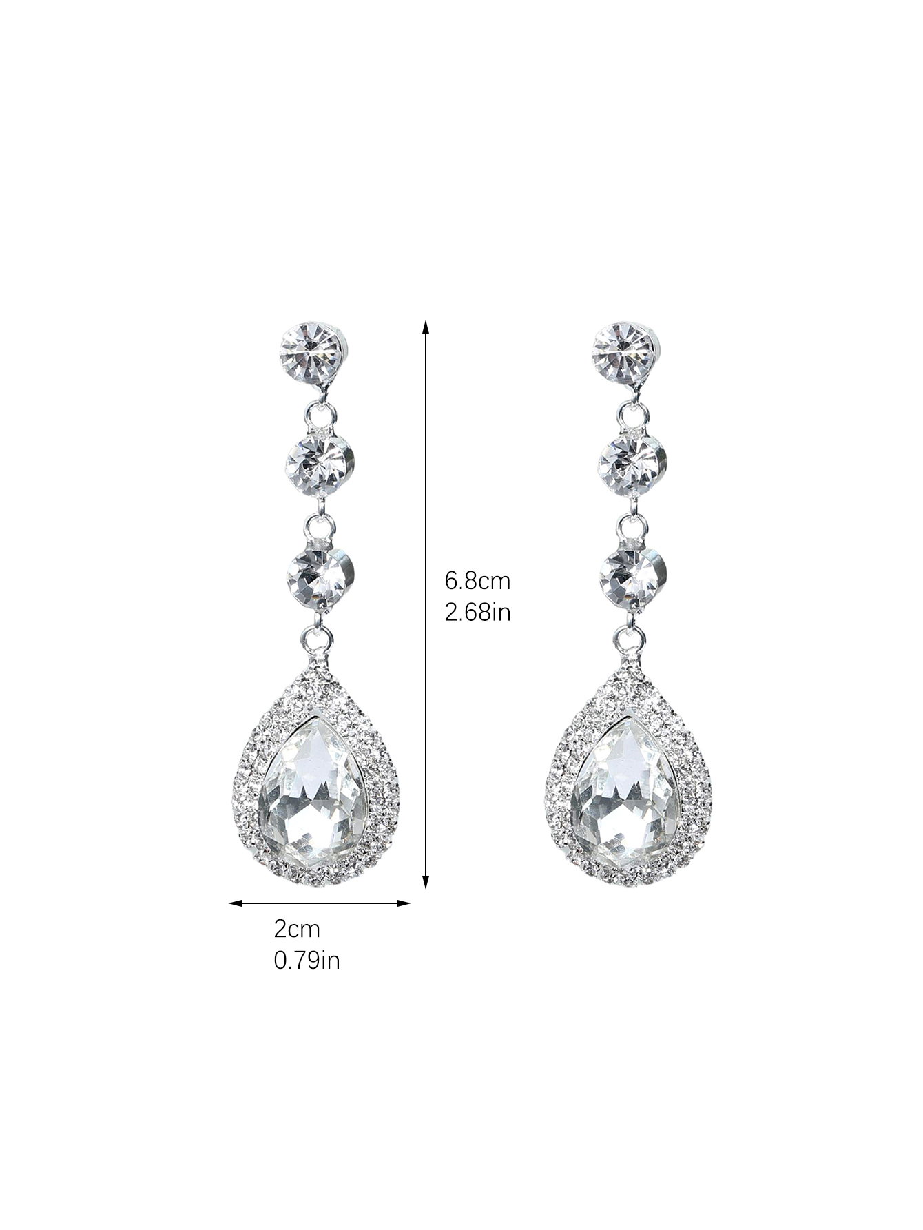 1 Pair Sweet Simple Style Water Droplets Plating Inlay Alloy Rhinestones Silver Plated Drop Earrings display picture 5