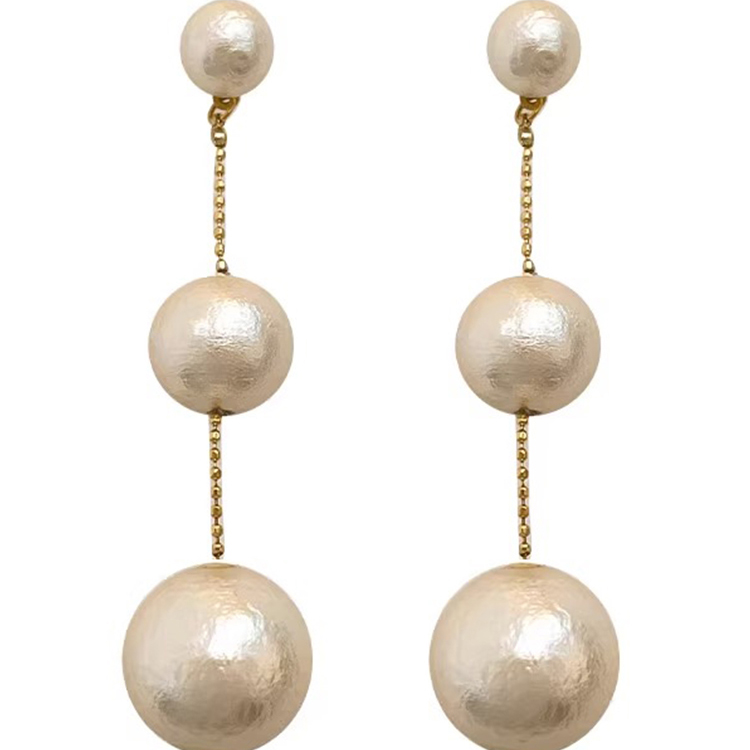 1 Pair Simple Style Solid Color Plating Cotton Pearl Gold Plated Drop Earrings display picture 1