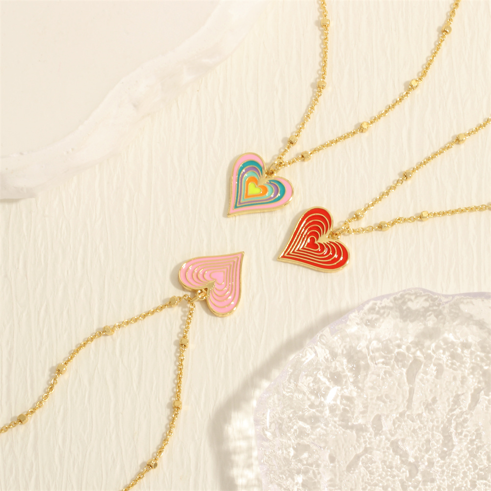 Simple Style Heart Shape Copper Enamel Plating 18k Gold Plated Pendant Necklace display picture 4