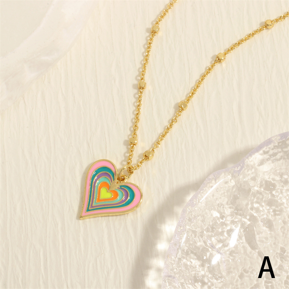 Simple Style Heart Shape Copper Enamel Plating 18k Gold Plated Pendant Necklace display picture 5