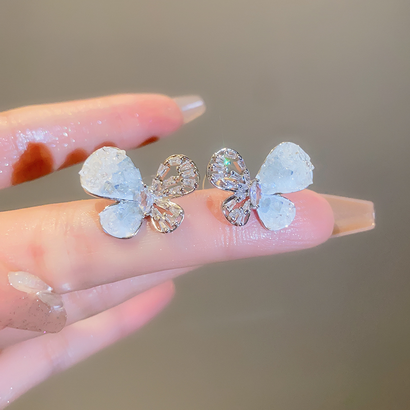 1 Pair Vintage Style Butterfly Plating Inlay Alloy Zircon Silver Plated Ear Studs display picture 2