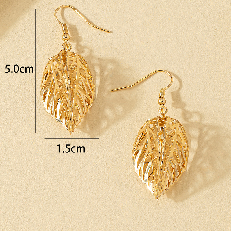1 Pair Simple Style Leaves Solid Color Plating Ferroalloy 14k Gold Plated Drop Earrings display picture 4
