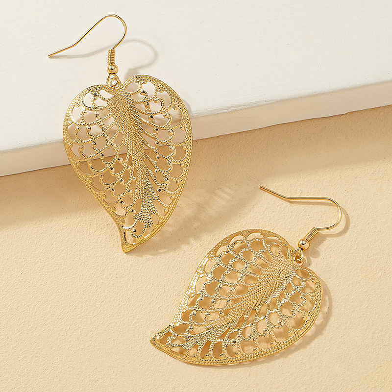 1 Pair Simple Style Leaves Solid Color Plating Ferroalloy 14k Gold Plated Drop Earrings display picture 9