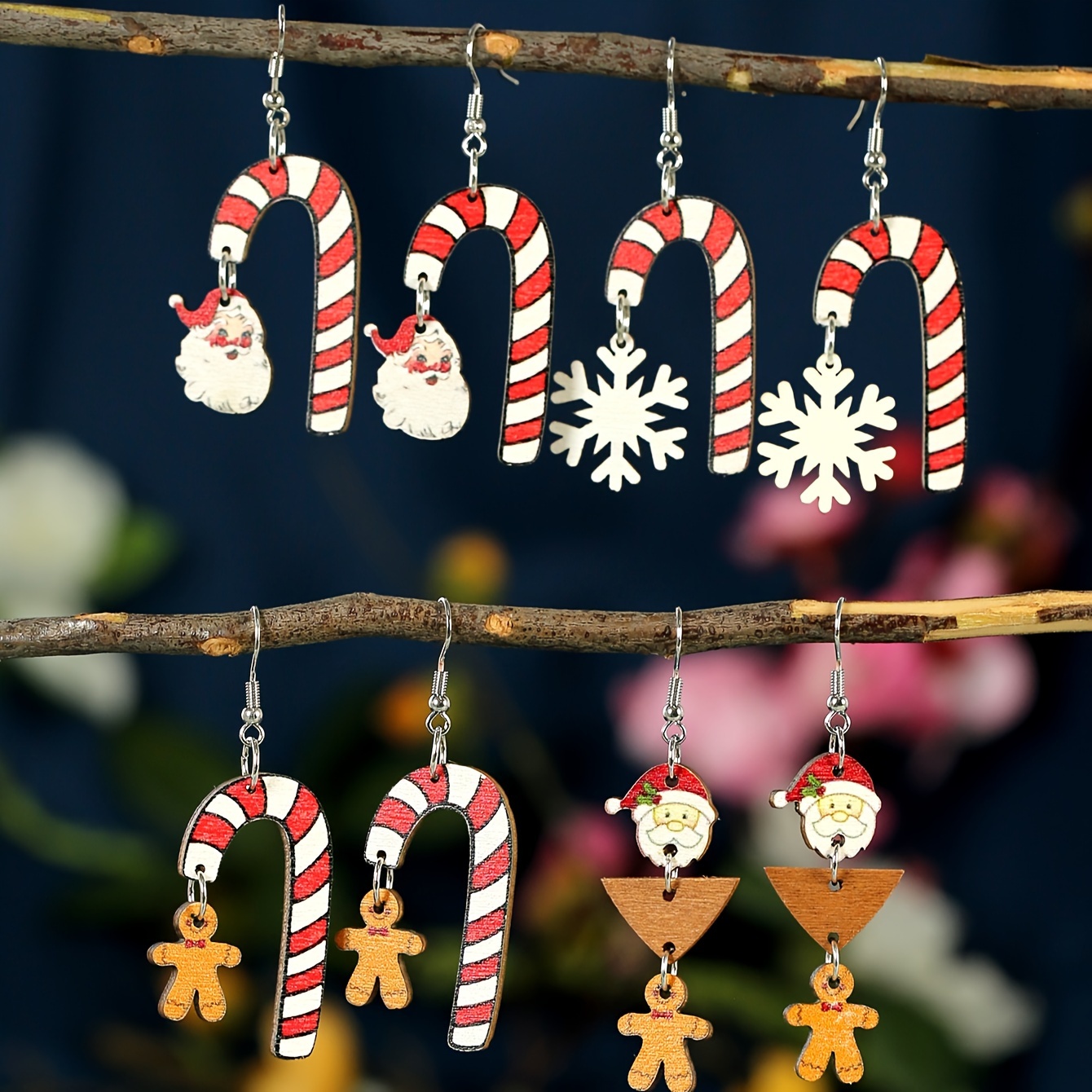 1 Pair Cartoon Style Christmas Santa Claus Gingerbread Wood Drop Earrings display picture 1