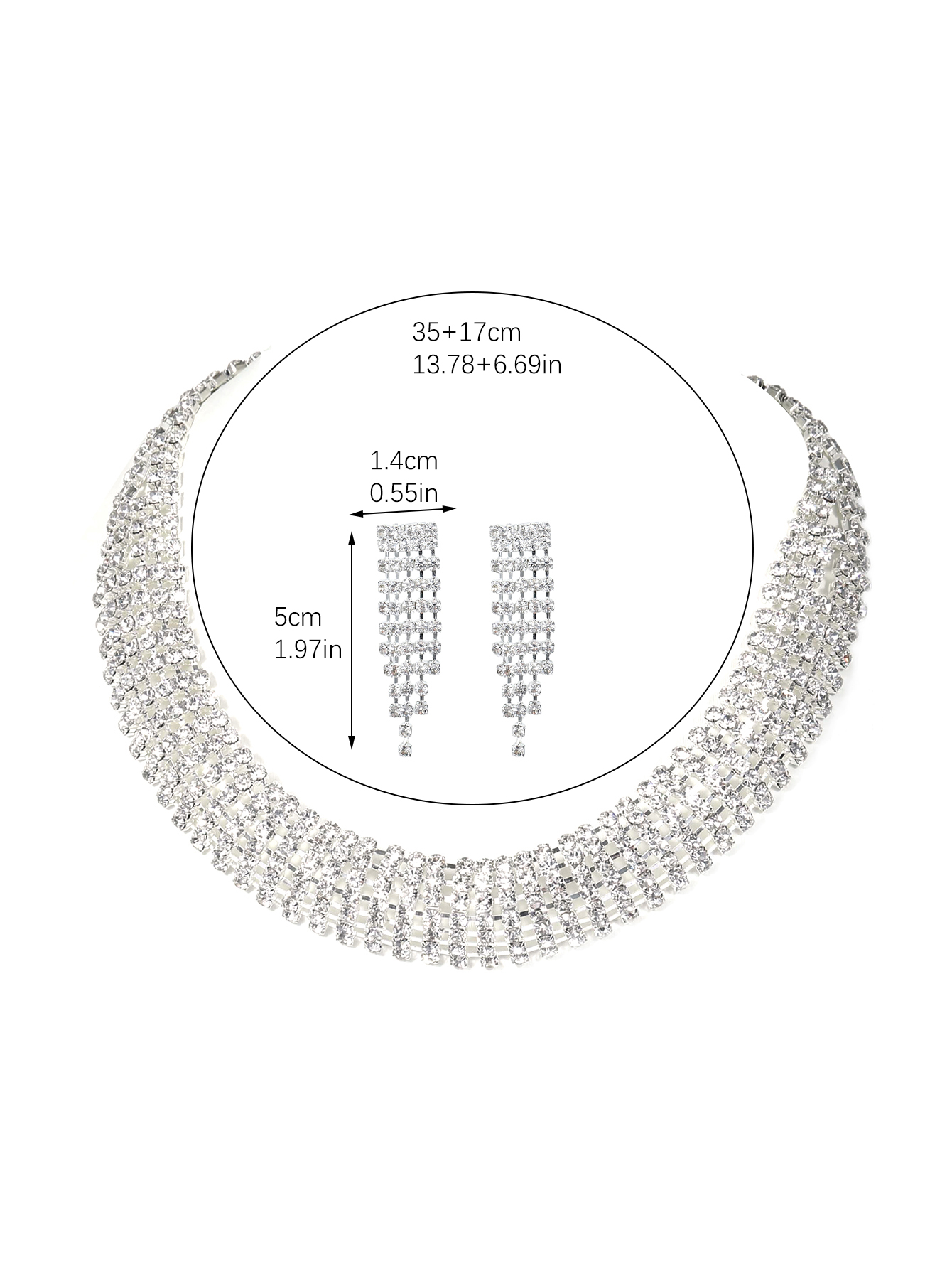 Elegante Brillante Color Sólido Aleación Embutido Diamantes De Imitación Plateado Mujeres Aretes Collar display picture 5