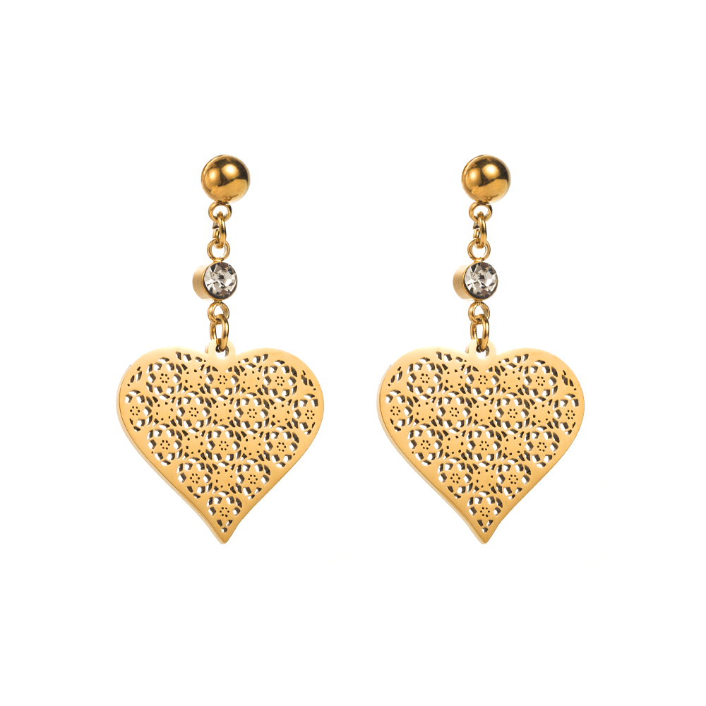 1 Pair Elegant Sweet Round Heart Shape Butterfly Inlay 316 Stainless Steel  Rhinestones 14K Gold Plated Drop Earrings display picture 14