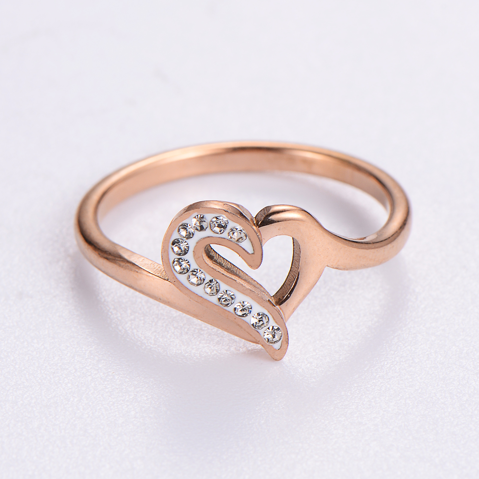 Elegant Romantic Heart Shape Stainless Steel Plating Inlay Rhinestones 18k Gold Plated Rose Gold Plated Rings display picture 7