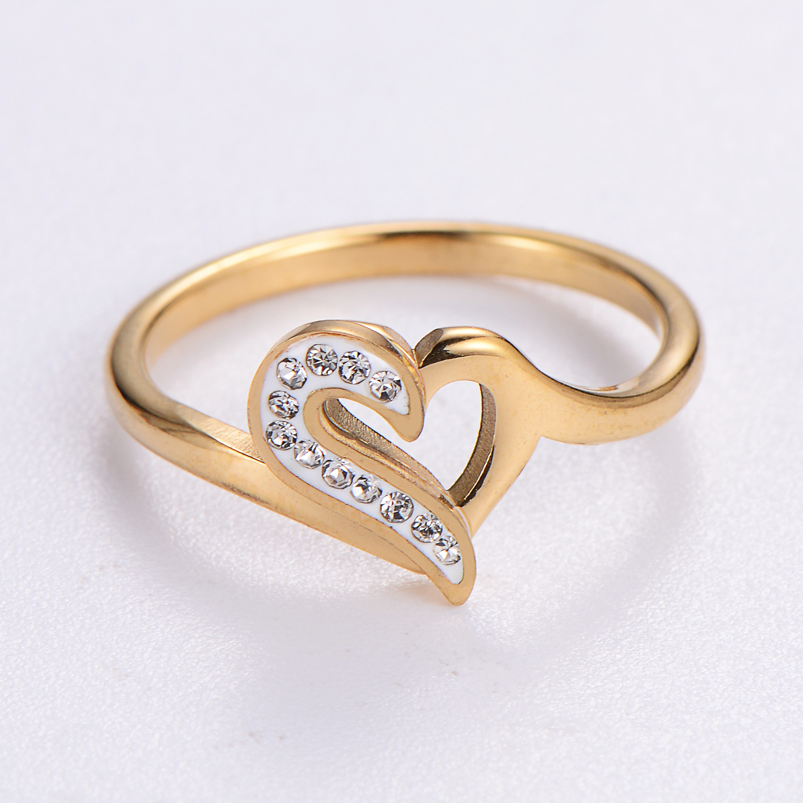 Elegante Romántico Forma De Corazón Acero Inoxidable Enchapado Embutido Diamantes De Imitación Chapado En Oro De 18 Quilates. Oro De Rose Plateado Anillos display picture 5