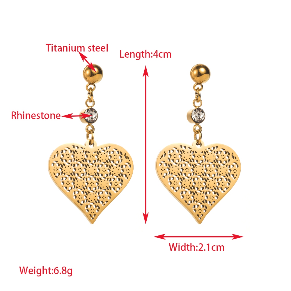 1 Pair Elegant Sweet Round Heart Shape Butterfly Inlay 316 Stainless Steel  Rhinestones 14K Gold Plated Drop Earrings display picture 6