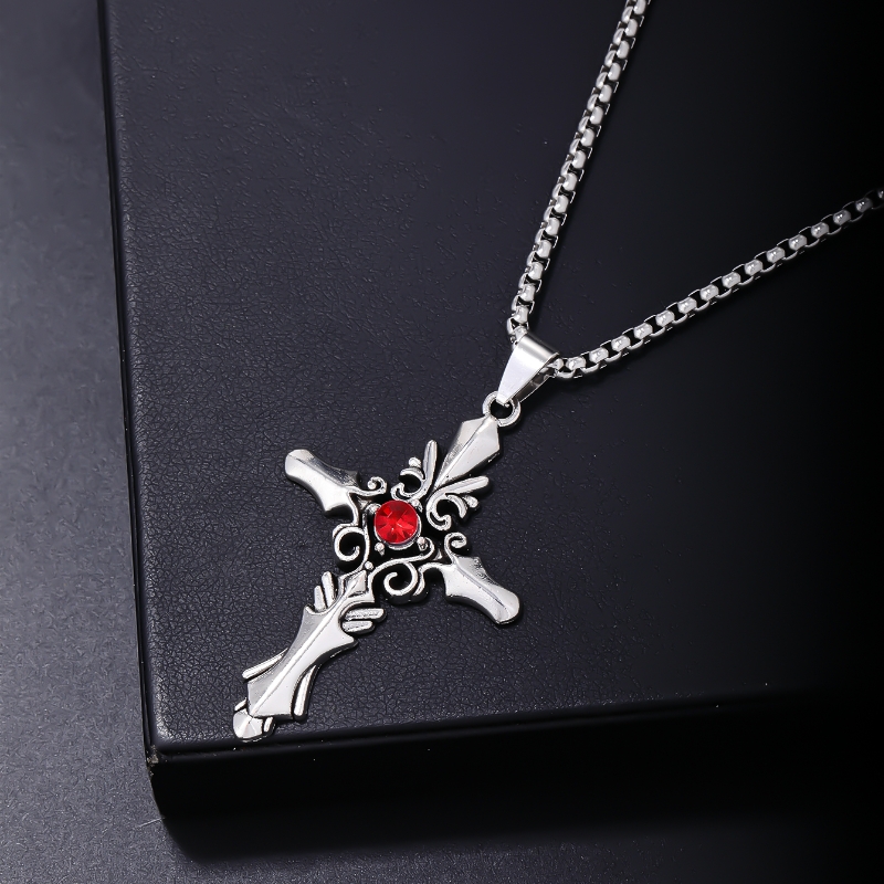 Hip-Hop Vintage Style Cross 304 Stainless Steel Inlay Zircon Rhodium Plated Men's Pendant Necklace display picture 1