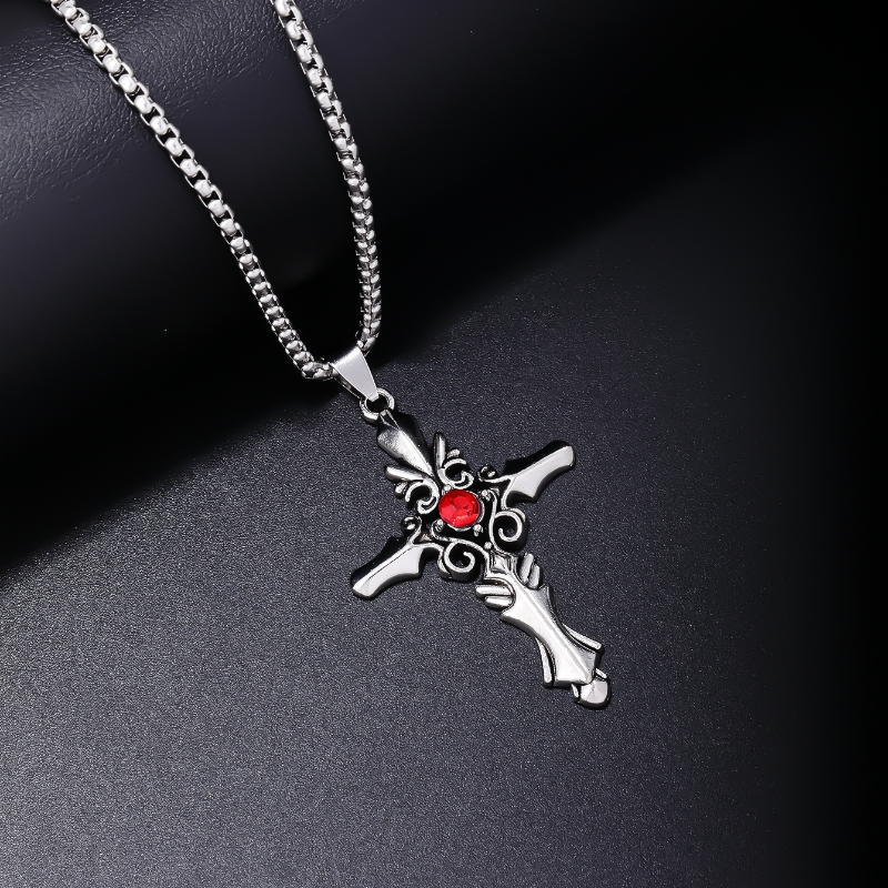 Hip-Hop Vintage Style Cross 304 Stainless Steel Inlay Zircon Rhodium Plated Men's Pendant Necklace display picture 2