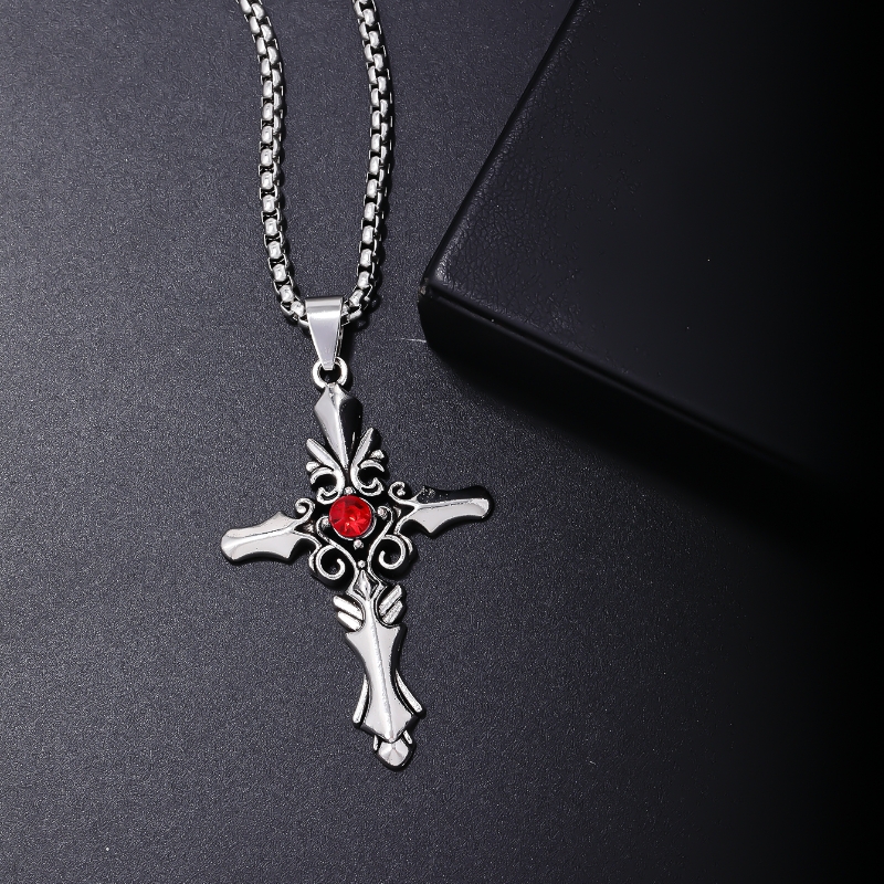 Hip-Hop Vintage Style Cross 304 Stainless Steel Inlay Zircon Rhodium Plated Men's Pendant Necklace display picture 4