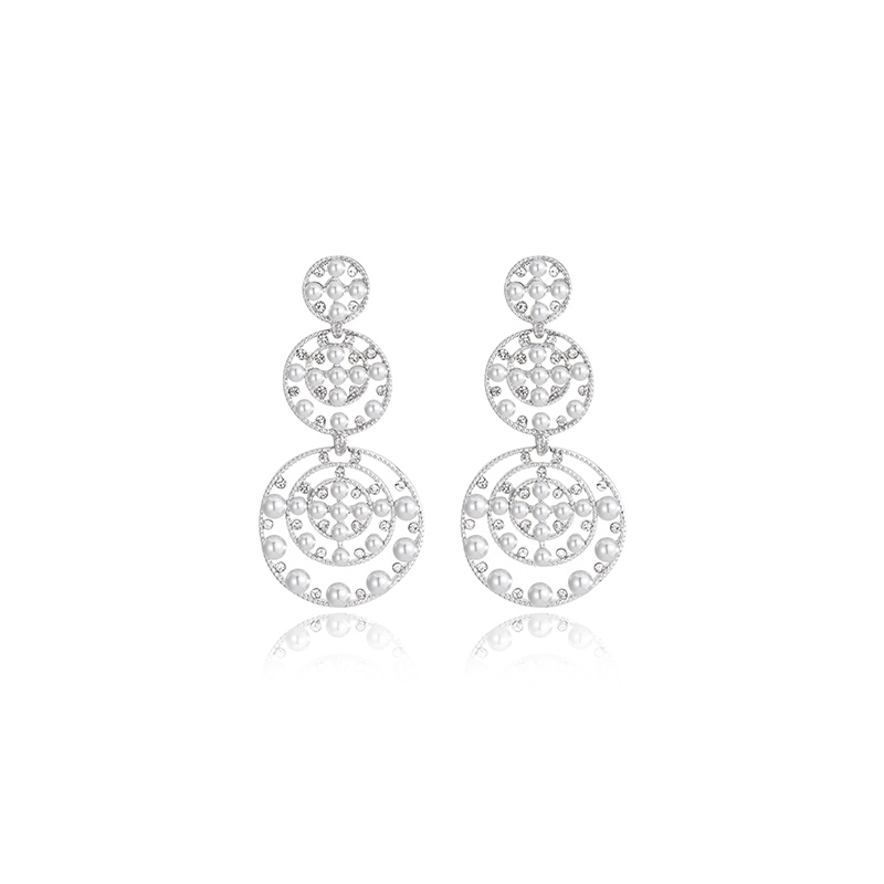 1 Pair Vacation Circle Inlay Alloy Pearl Zircon Drop Earrings display picture 2