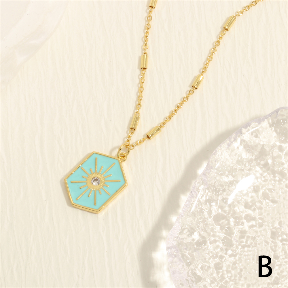 Simple Style Sun Copper Enamel Plating Inlay Zircon 18k Gold Plated Pendant Necklace display picture 6