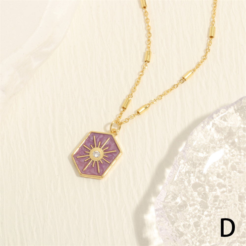 Simple Style Sun Copper Enamel Plating Inlay Zircon 18k Gold Plated Pendant Necklace display picture 8