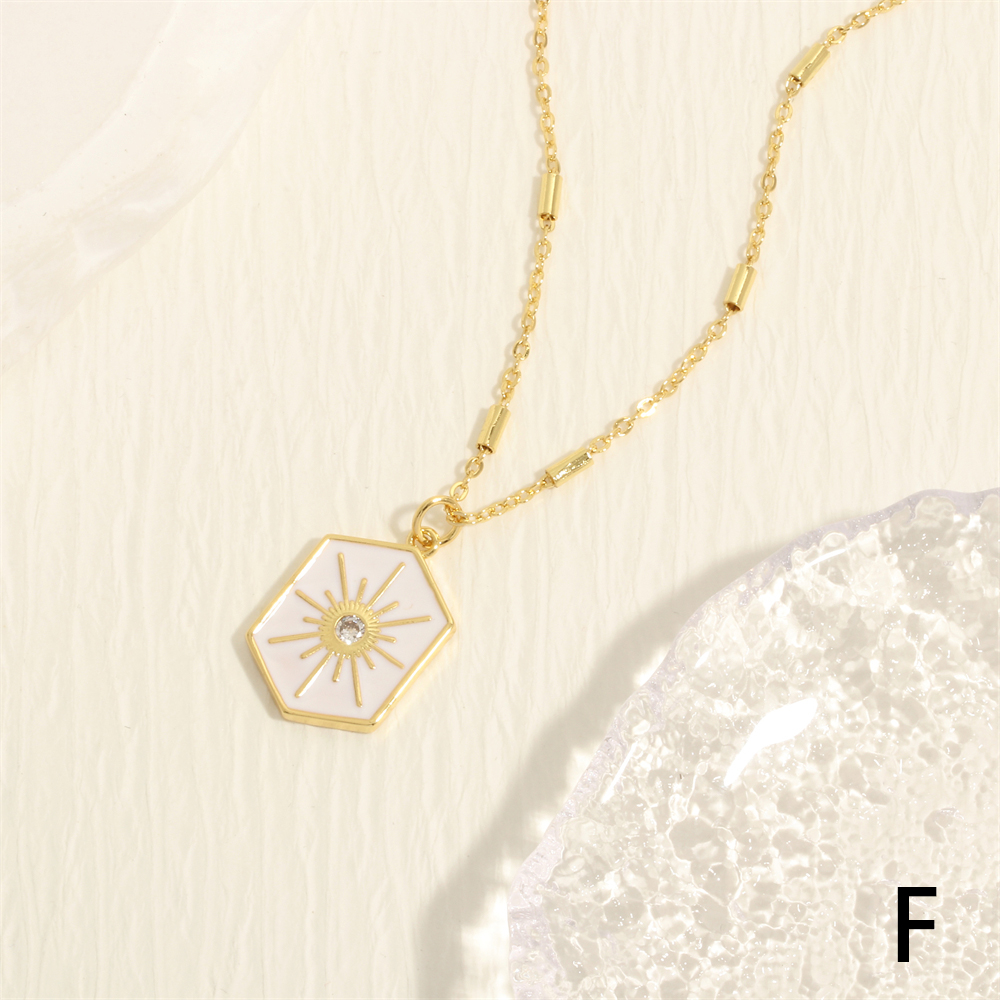 Simple Style Sun Copper Enamel Plating Inlay Zircon 18k Gold Plated Pendant Necklace display picture 10