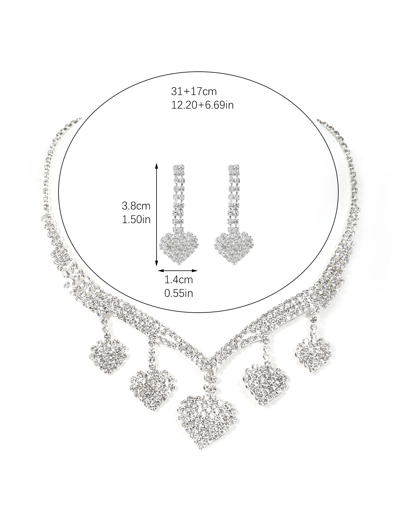 Elegant Streetwear Heart Shape Alloy Inlay Rhinestones Silver Plated Women's Earrings Necklace display picture 6