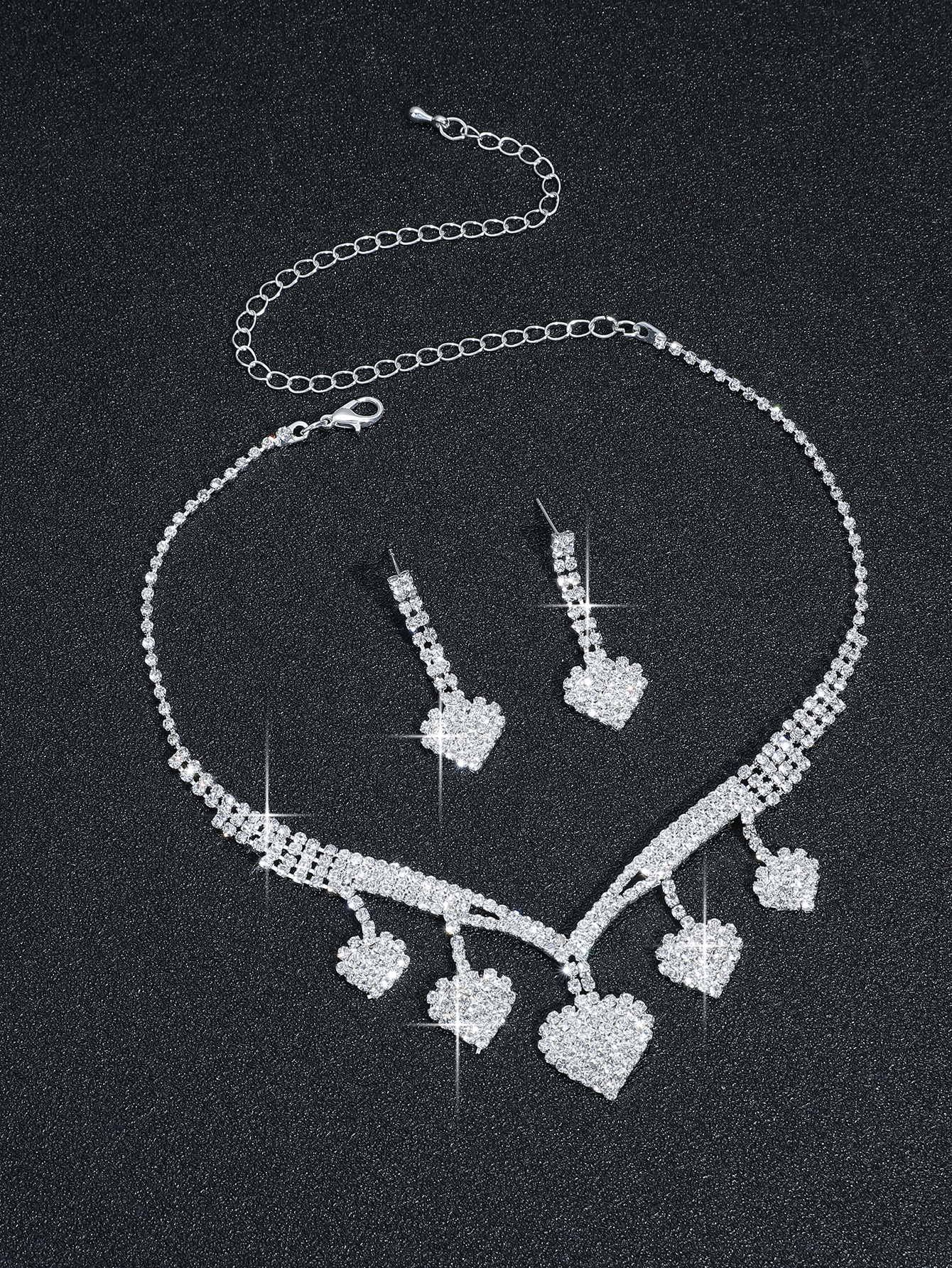 Elegant Streetwear Heart Shape Alloy Inlay Rhinestones Silver Plated Women's Earrings Necklace display picture 3