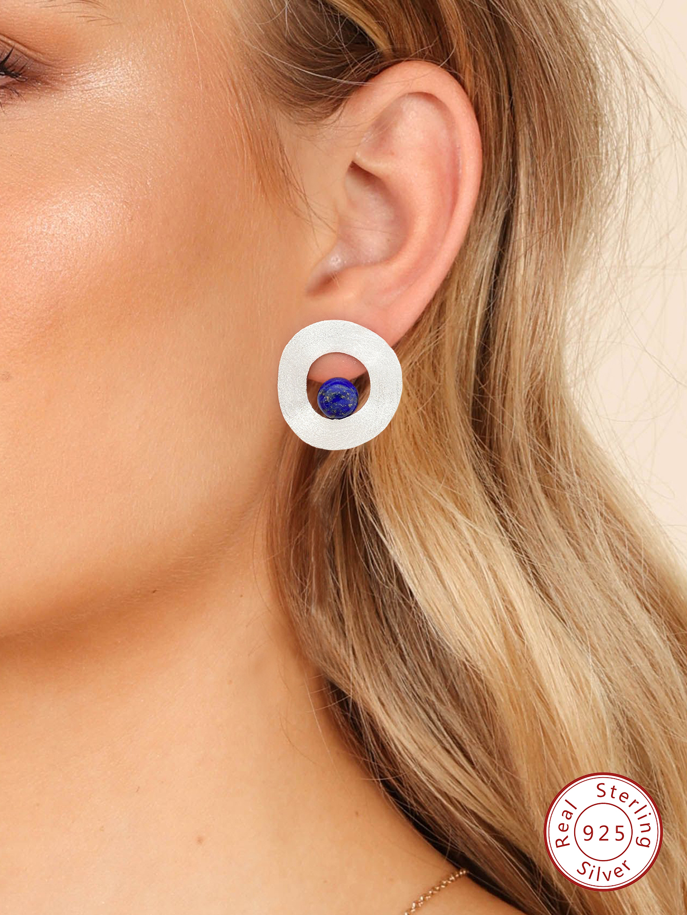 1 Pair Simple Style Round Inlay Sterling Silver Natural Stone Ear Studs display picture 10