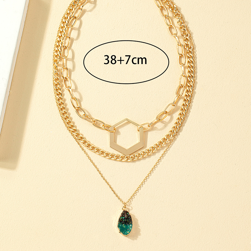Vintage Style Color Block Water Droplets Alloy Plating 14k Gold Plated Women's Three Layer Necklace display picture 4