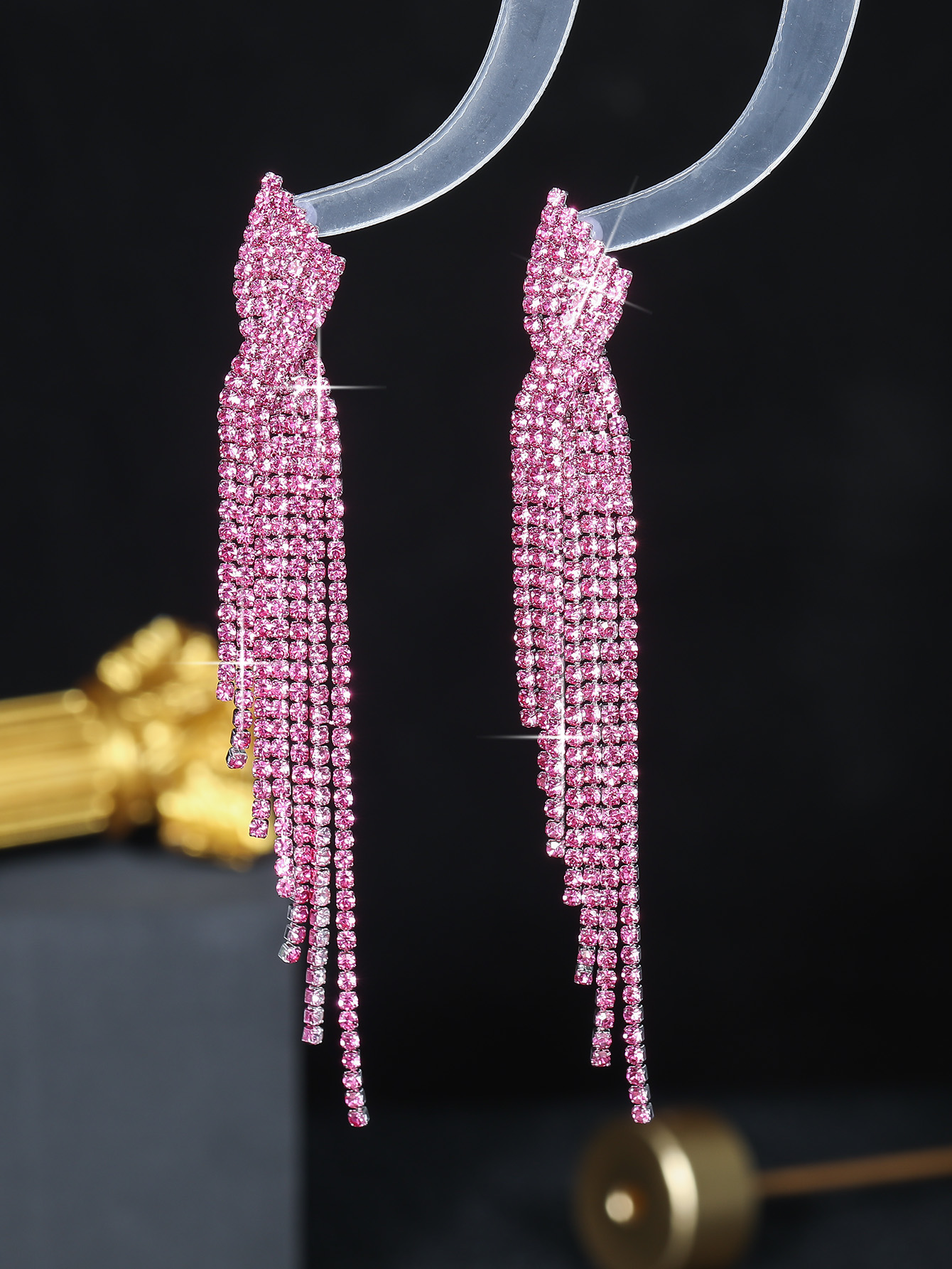 1 Pair Elegant Solid Color Plating Rhinestone Silver Plated Drop Earrings display picture 3