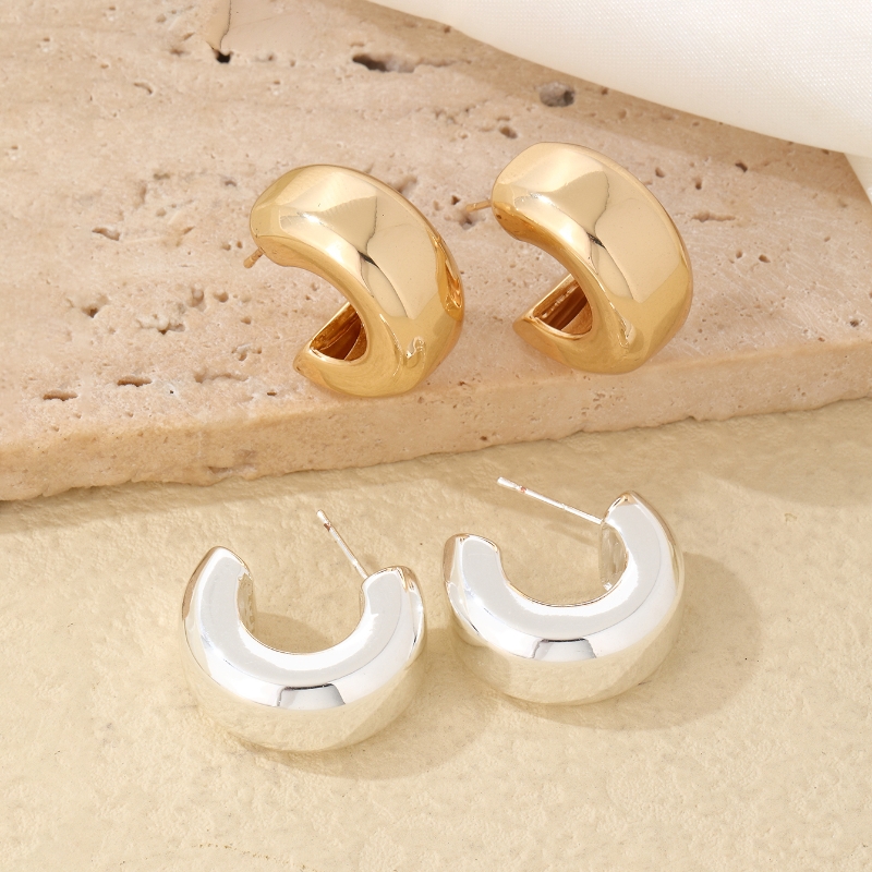 1 Pair IG Style Hip-Hop Type C Solid Color Polishing Plating 304 Stainless Steel Gold Plated Silver Plated Ear Studs display picture 5