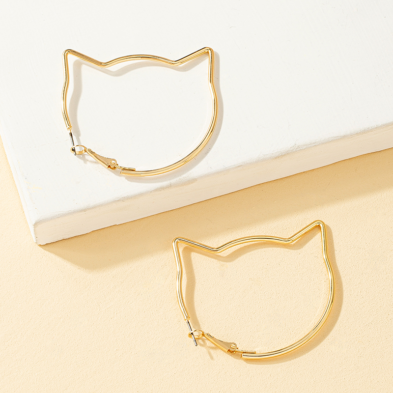 1 Pair Cute Sweet Cat Plating Ferroalloy 14k Gold Plated Hoop Earrings display picture 2